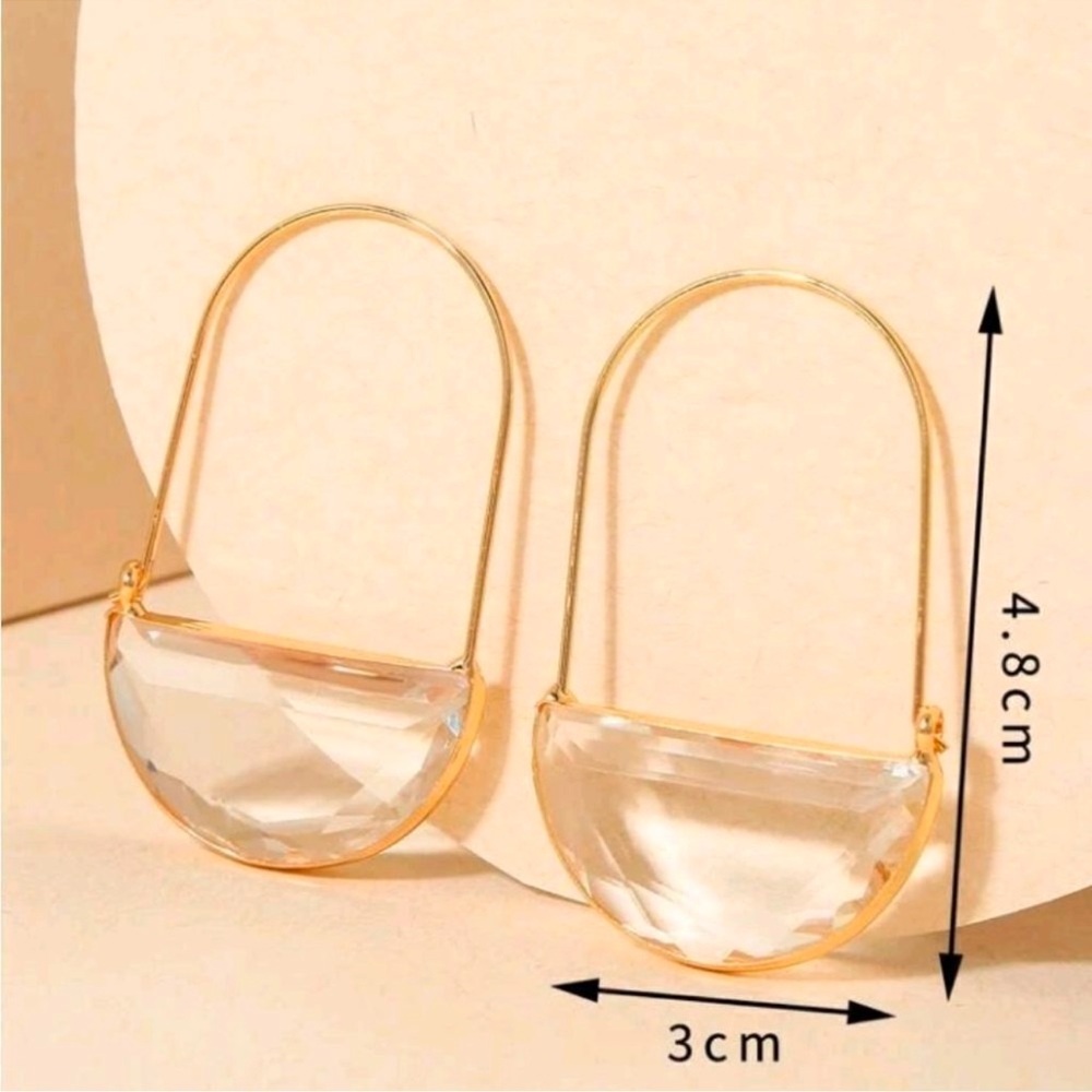 Anthropologie Light Green Glass Crescent Hoop Gold Earrings - Picture 5 of 7